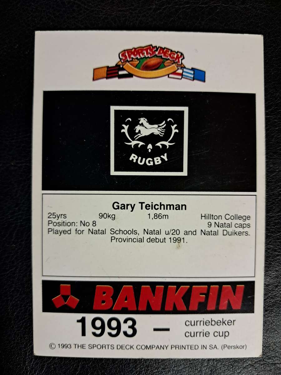 Sports Deck 1993 Currie Cup Collectors Cards: No 73 - Gary Teichman (Natal)