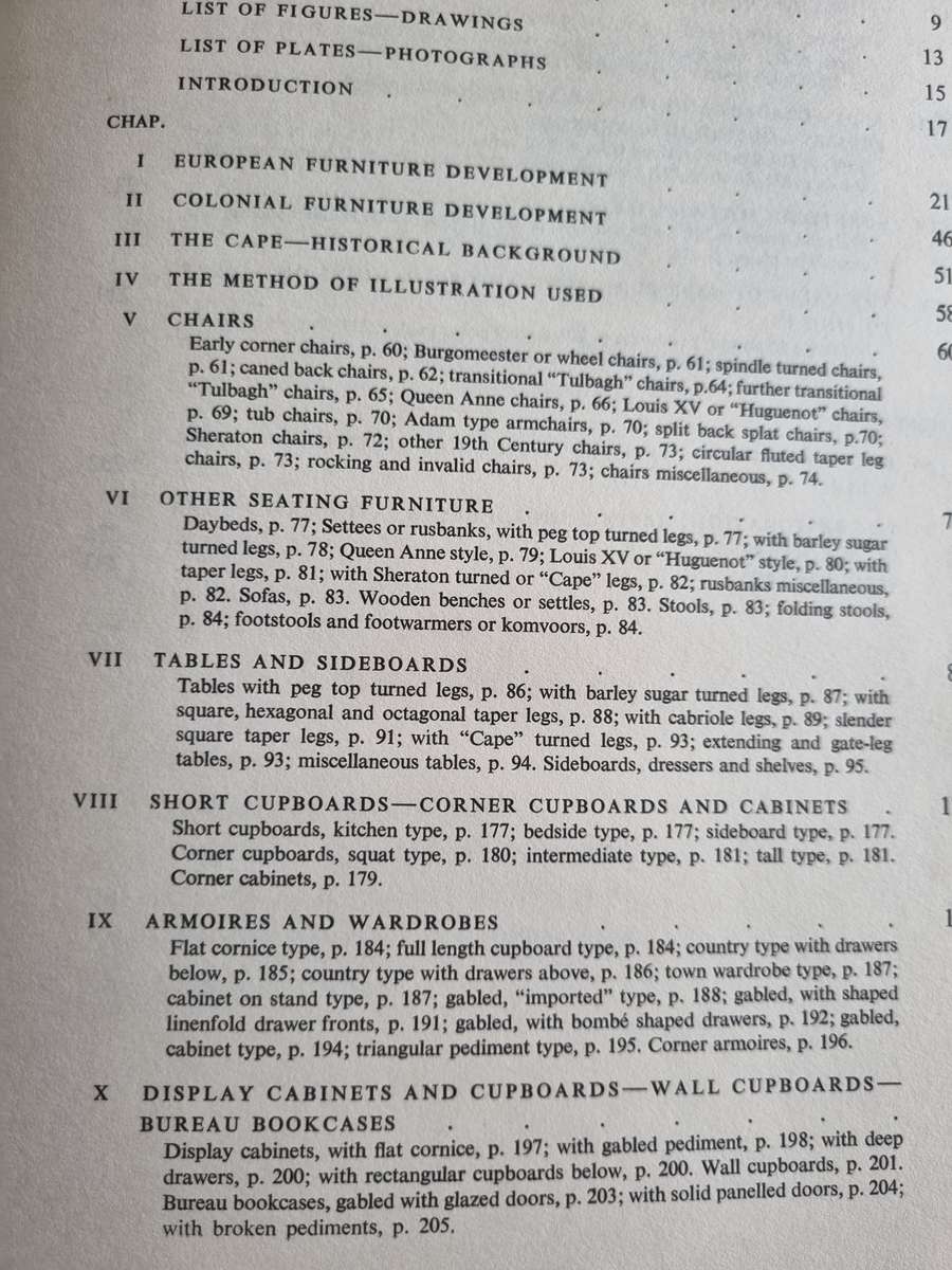 CAPE FURNITURE M G ATMORE 1965 ( a systematic study including history antiques wood  )