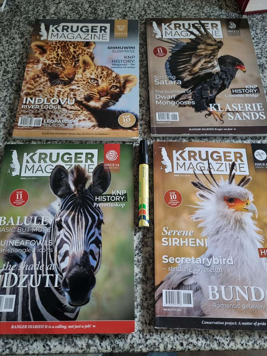 Bundle of 4 KRUGER MAGAZINES ( Kruger National Park South Africa Game Reserve wildlife )