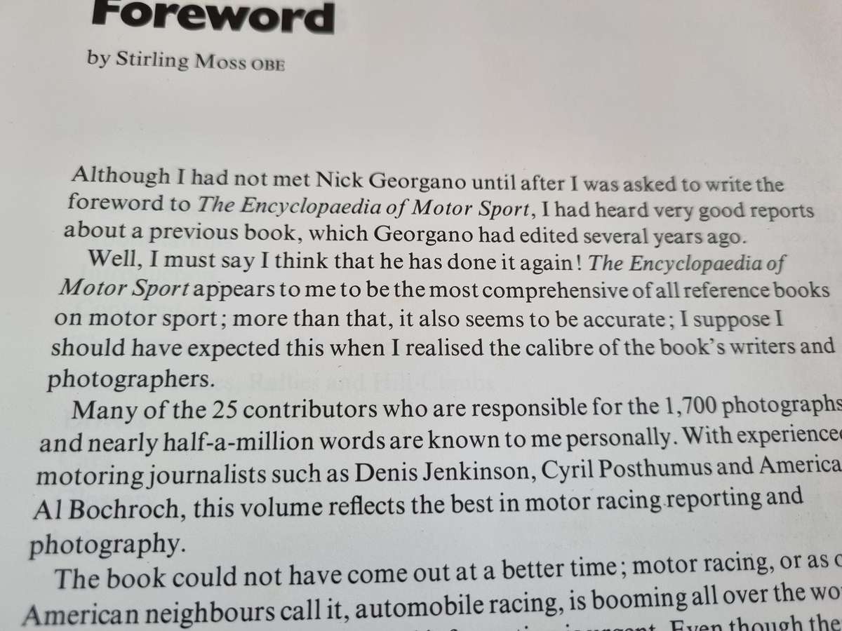 The ENCYCLOPAEDIA OF MOTOR SPORT Ed. G N GEORGANO Fwd. Stirling Moss (  see  S A Index references