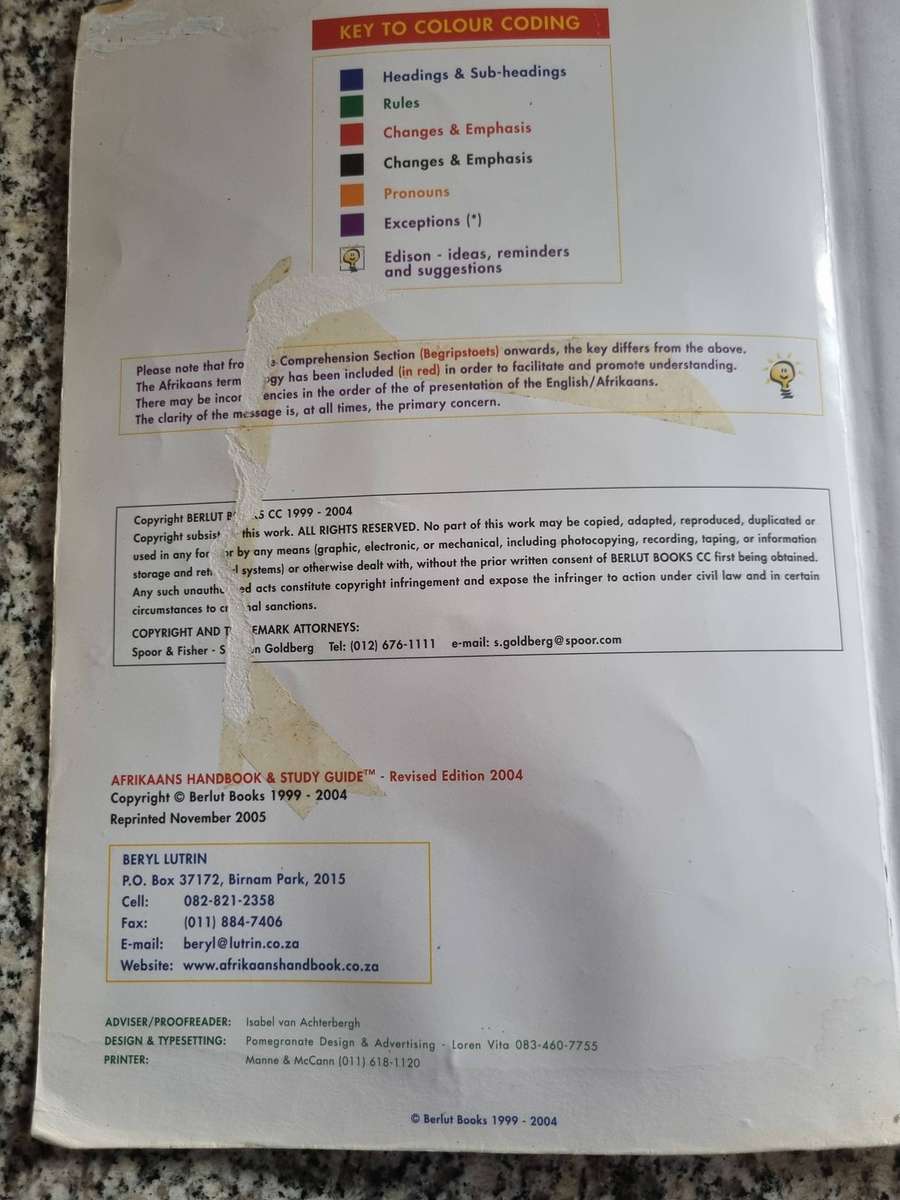 AFRIKAANS HANDBOOK & STUDY GUIDE English Students SNR PRIMARY - MATRIC & BEYOND BERYL LUTRIN