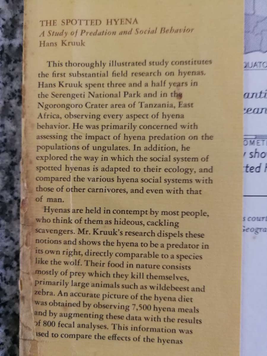 THE SPOTTED HYENA A STUDY OF PREDATION & SOCIAL BEHAVIOR HANS KRUUK Wildlife Behavior & Ecology