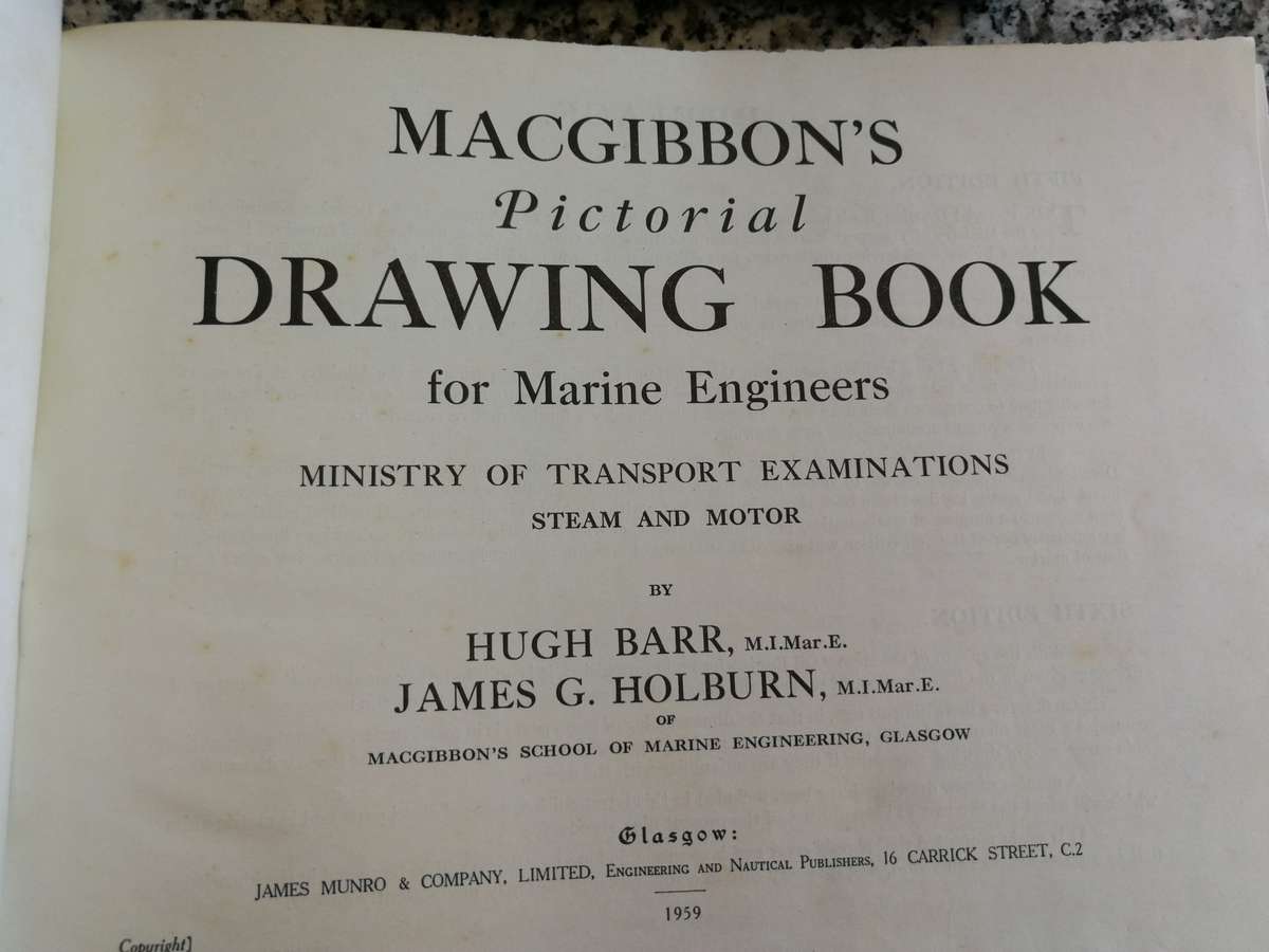 MacGIBBONS PICTORIAL DRAWING BOOK FOR MARINE ENGINEERS  STEAM and MOTOR  1959 ships