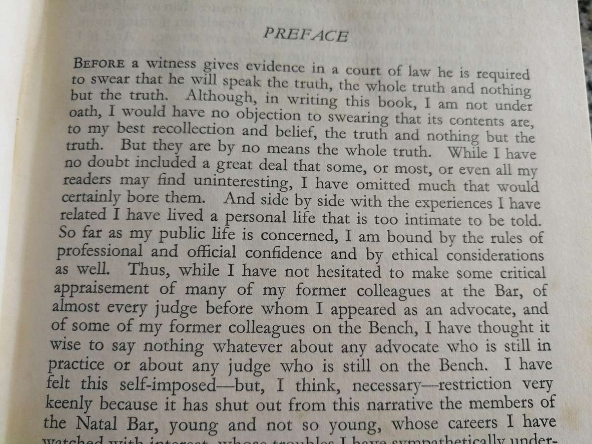 NOT THE WHOLE TRUTH F N BROOME 1962 ( biography Natal judge  Bench Bar law  Commission   )