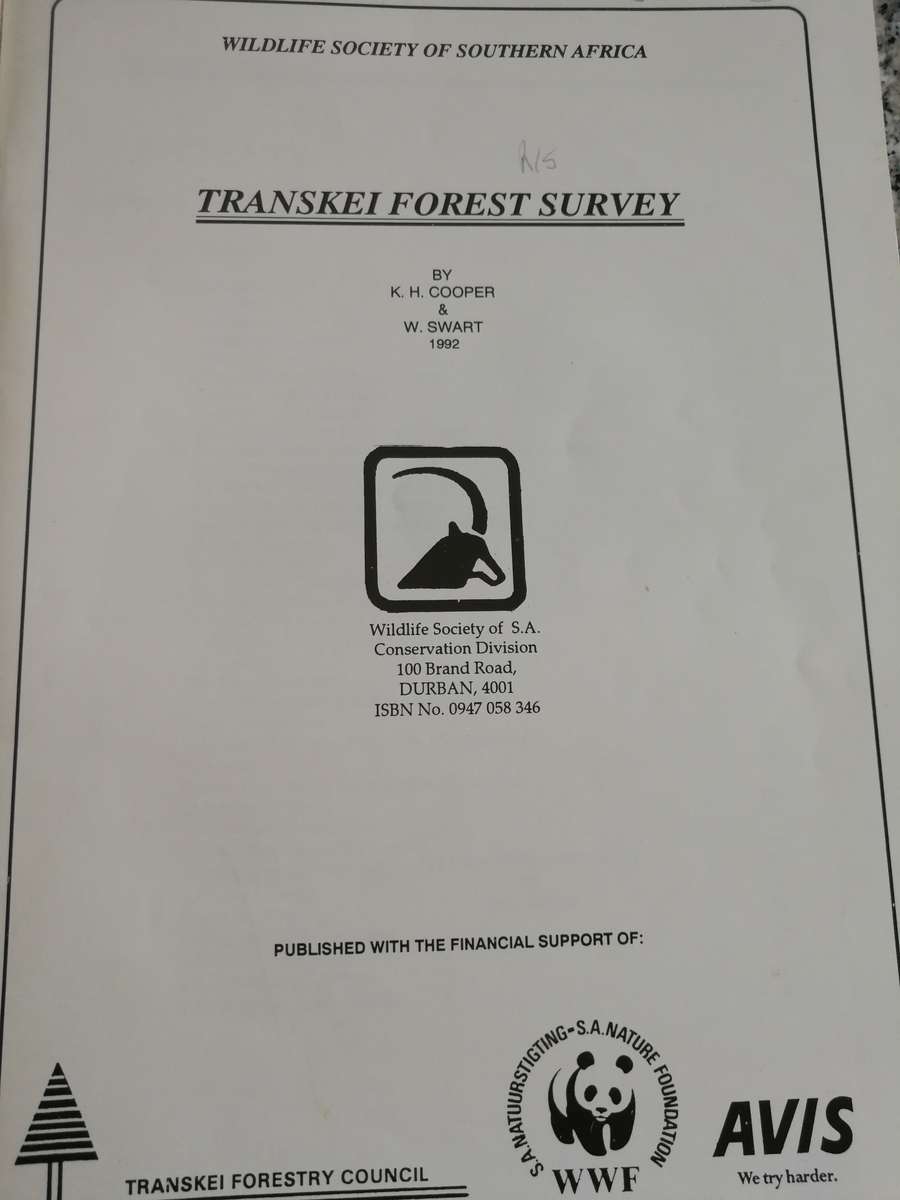 TRANSKEI FOREST SURVEY K H COOPER & W SWART WWF 1992 Vegetation forestry scarce