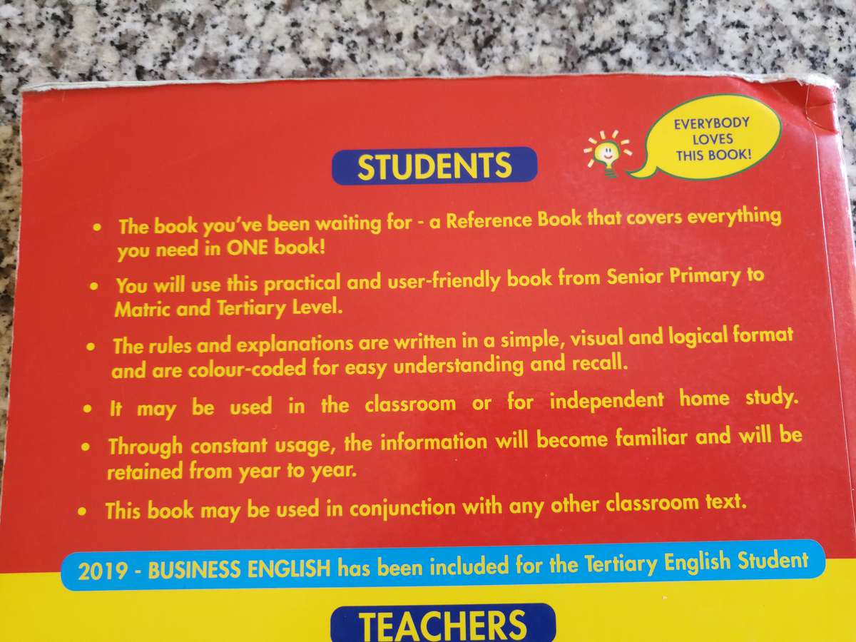 Reserved for Taqpar ENGLISH HANDBOOK & STUDY GUIDE English Students SENIOR PRIMARY - MATRIC BERYL