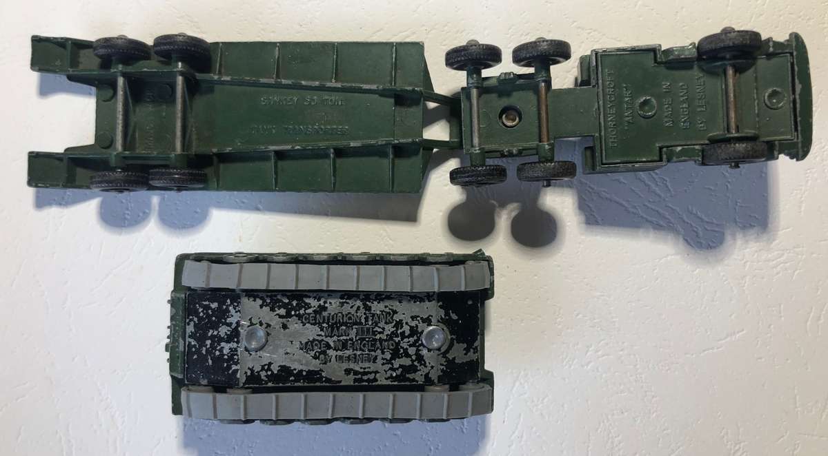 Lesney Centurion Tank, Thorneycroft ANTAR horse and Sankey 50 ton Tank Transporter