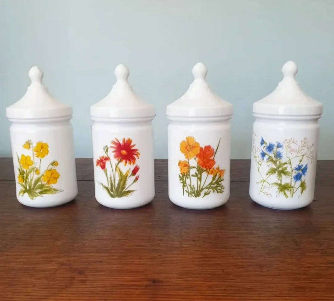 French milk glass vanity/apothecary jar set