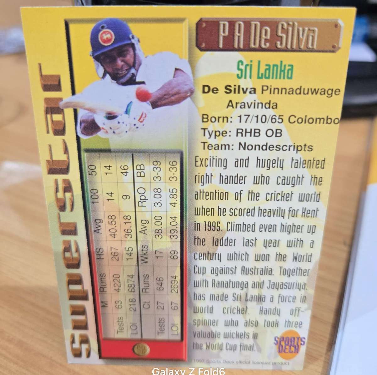 Sanath Jayasuriya (Sri Lanka) 1997 South Africa SPORTS DECK CRICKET SUPERSTAR CARD #61