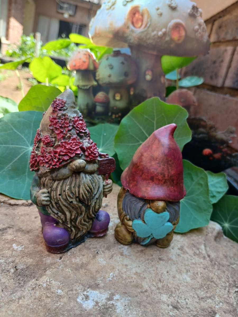 Red Gnome Garden Statue Set