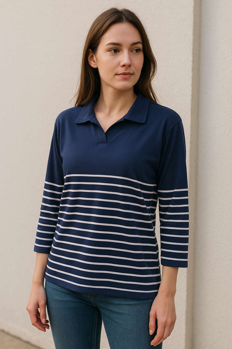NEW Navy and white striped top with 3/4 sleeves  Size XXL/16
