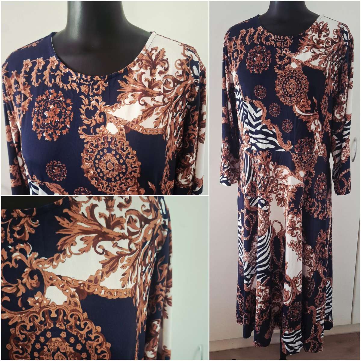 New navy and brown below knee dress.  Size XL