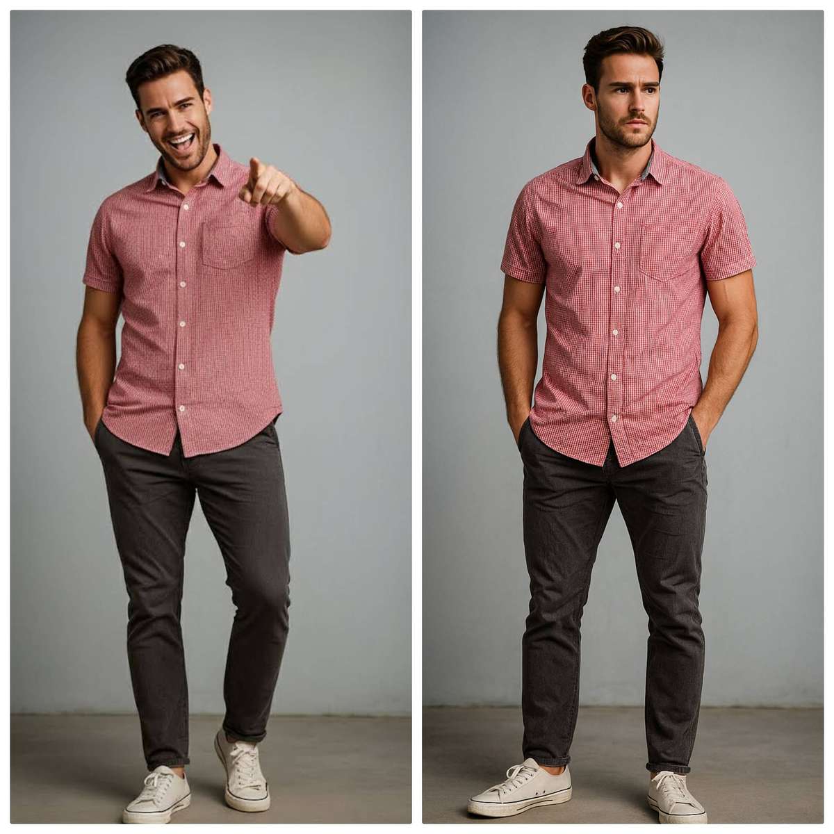 Mens Oakridge white and red checkered short sleeve button shirt - XL