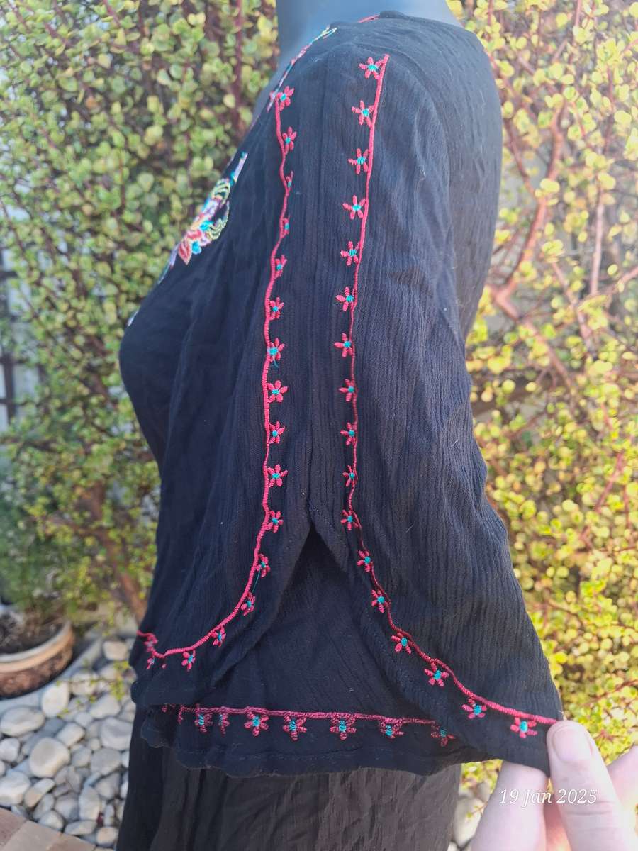 FOREVER 21 Boho Black Embroidered Mini Dress -M