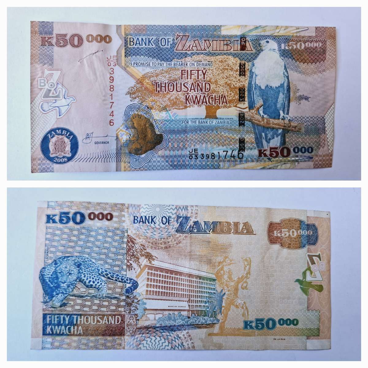 Bank of Zambia 50000 Kwacha bank note of 2008