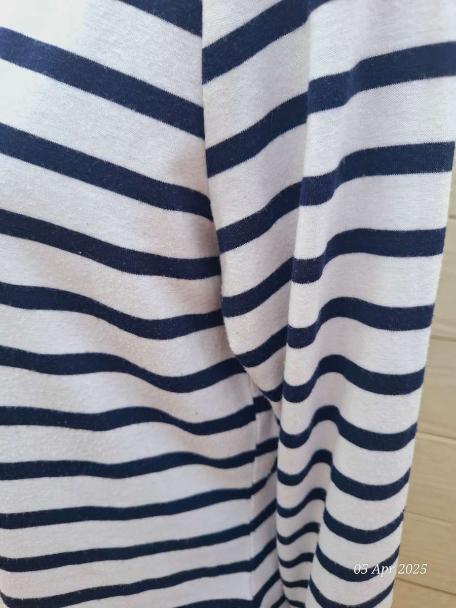 Miladys 3/4 white and navy stripe top with flower rhinestone detail - Size 38/14