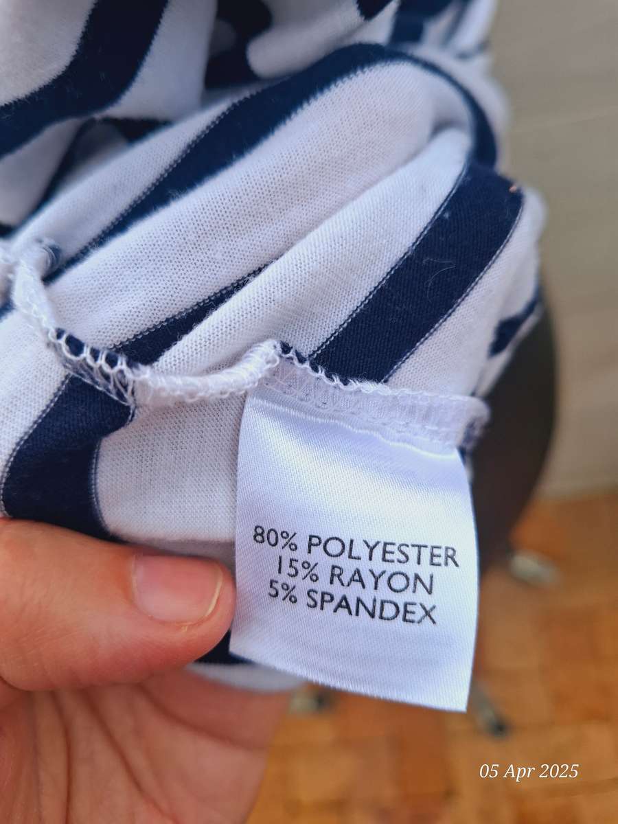 Miladys 3/4 white and navy stripe top with flower rhinestone detail - Size 38/14