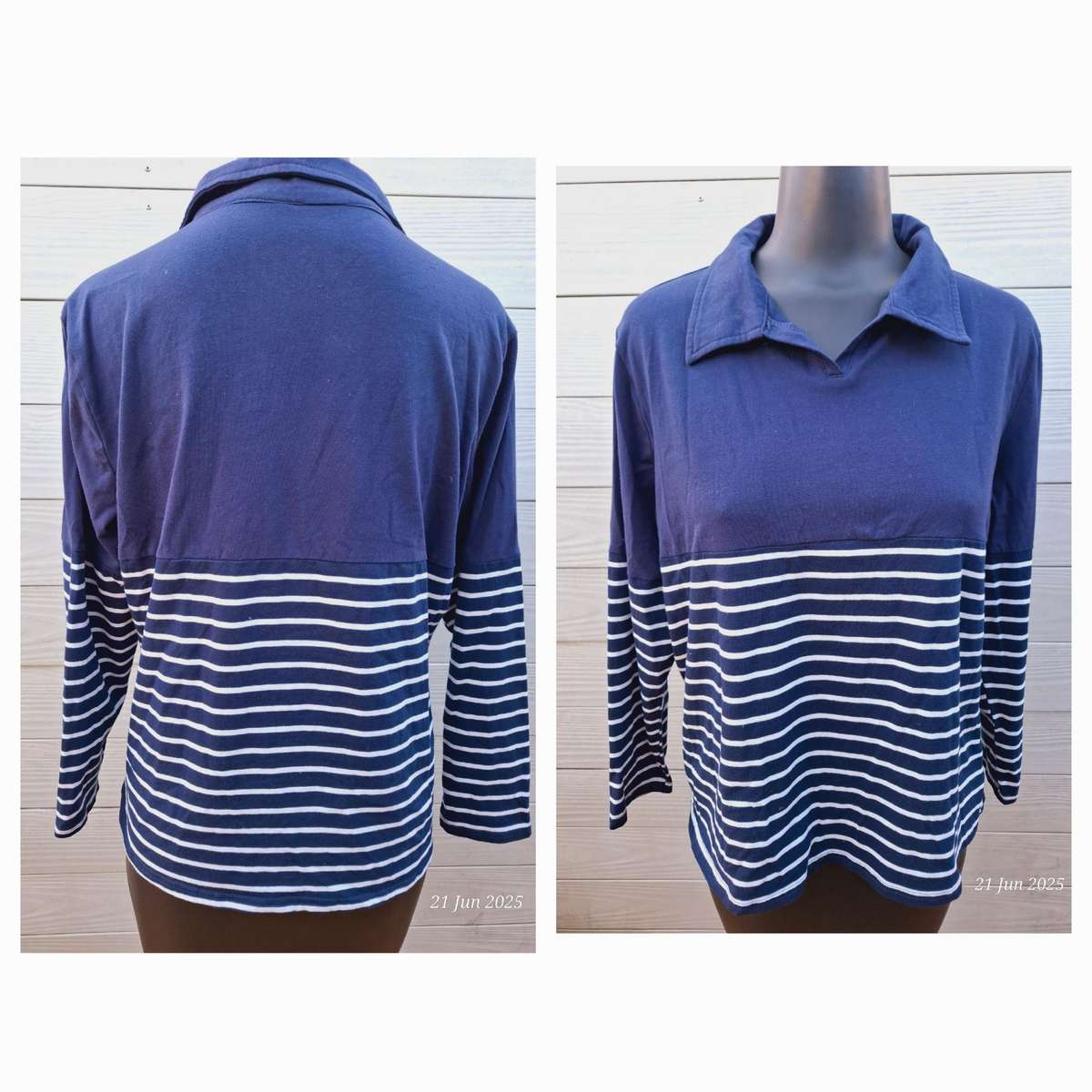 NEW Navy and white striped top with 3/4 sleeves  Size XXL/16
