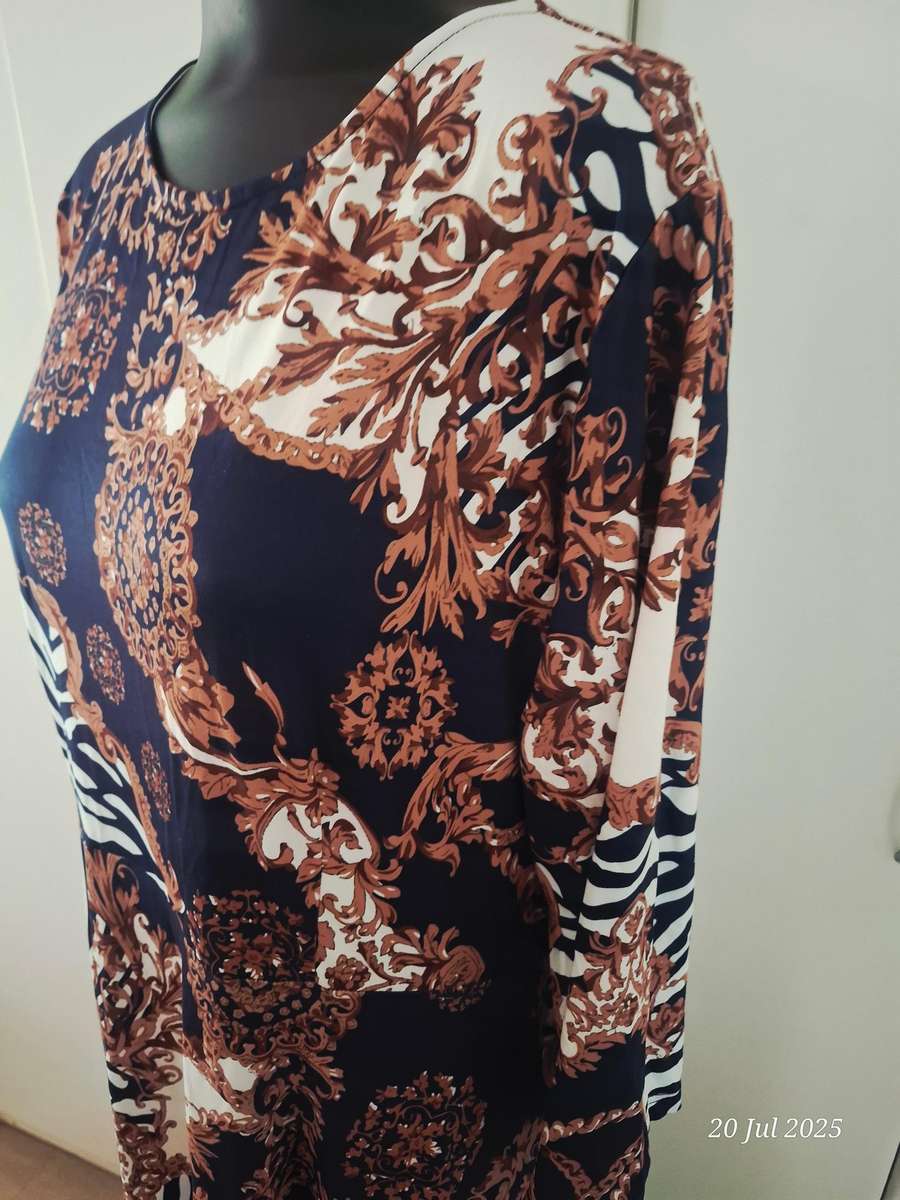 New navy and brown below knee dress.  Size XL