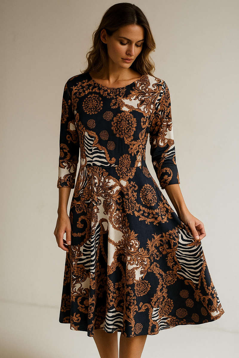 New navy and brown below knee dress.  Size XL