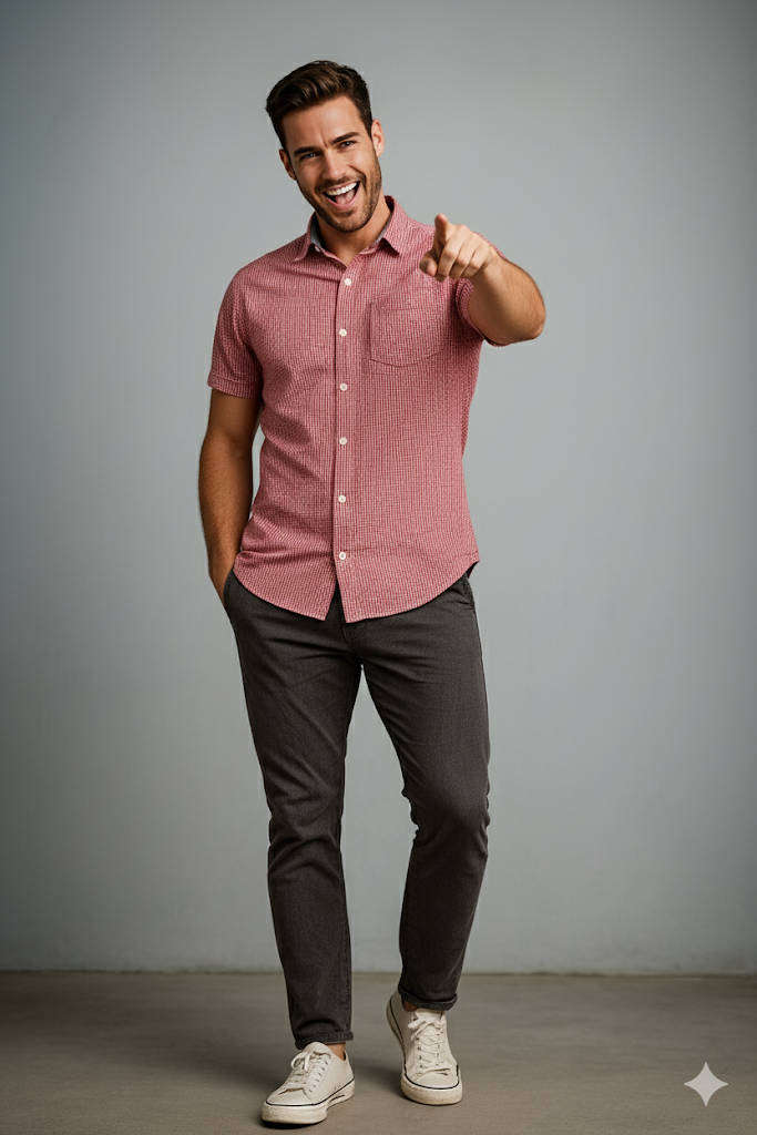 Mens Oakridge white and red checkered short sleeve button shirt - XL