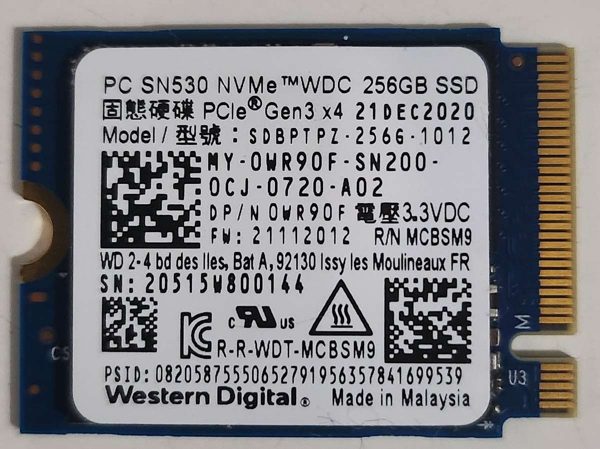 Western Digital SN530 256GB M.2 NVME Pcie 2230/2280 SSD