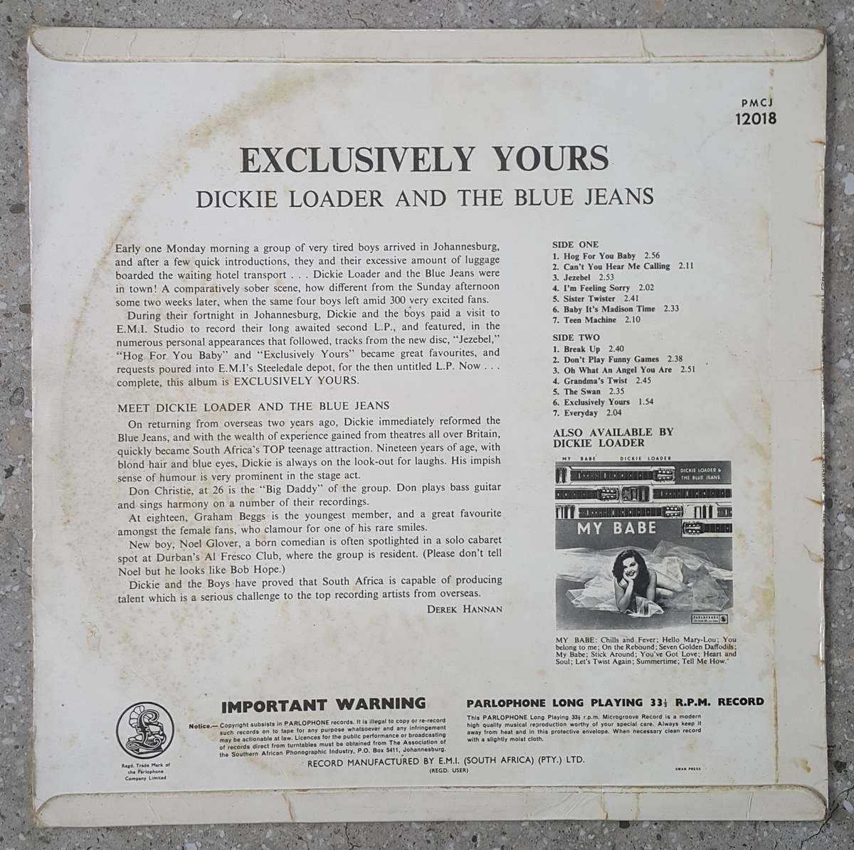 DICKIE LOADER & BLUE JEANS - EXCLUSIVELY YOURS  Vinyl, LP, Album, Mono Country: South Africa 1963