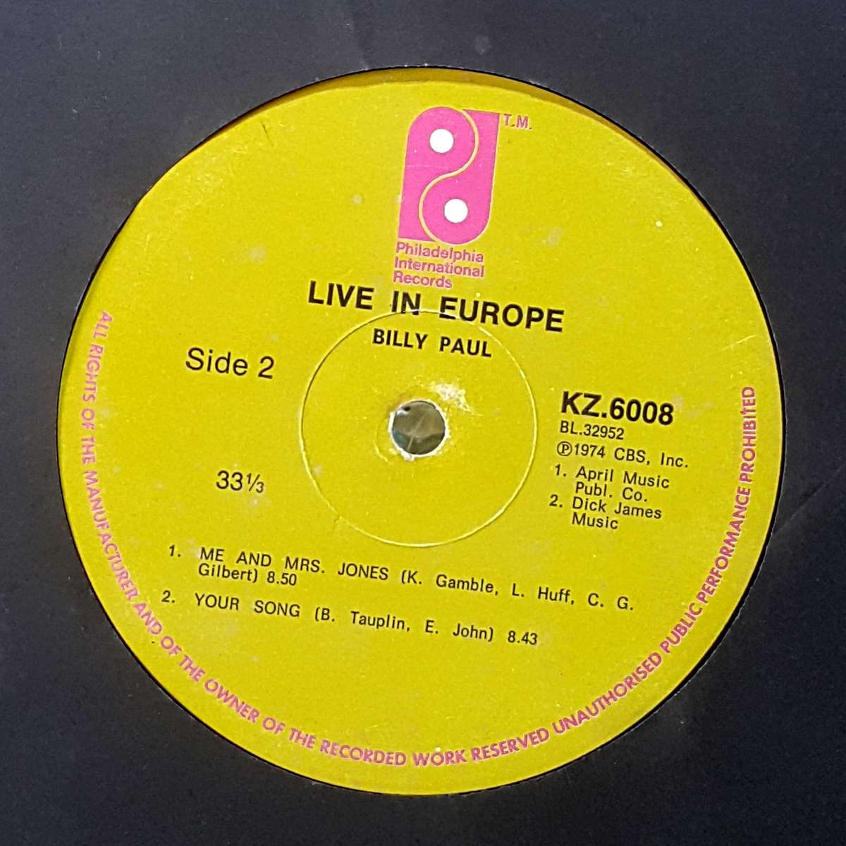 BILLY PAUL - "LIVE IN EUROPE" Vinyl, LP, Album Country: Released: 1974