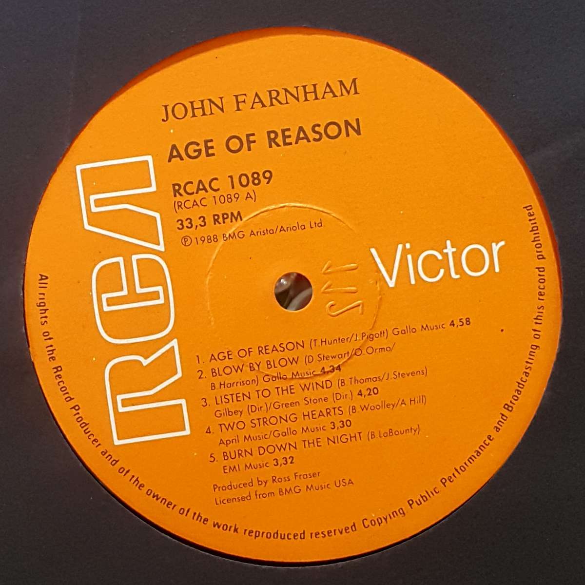 JOHN FARNHAM - AGE OF REASON Vinyl, LP, Album Country: South Africa Released: 1988
