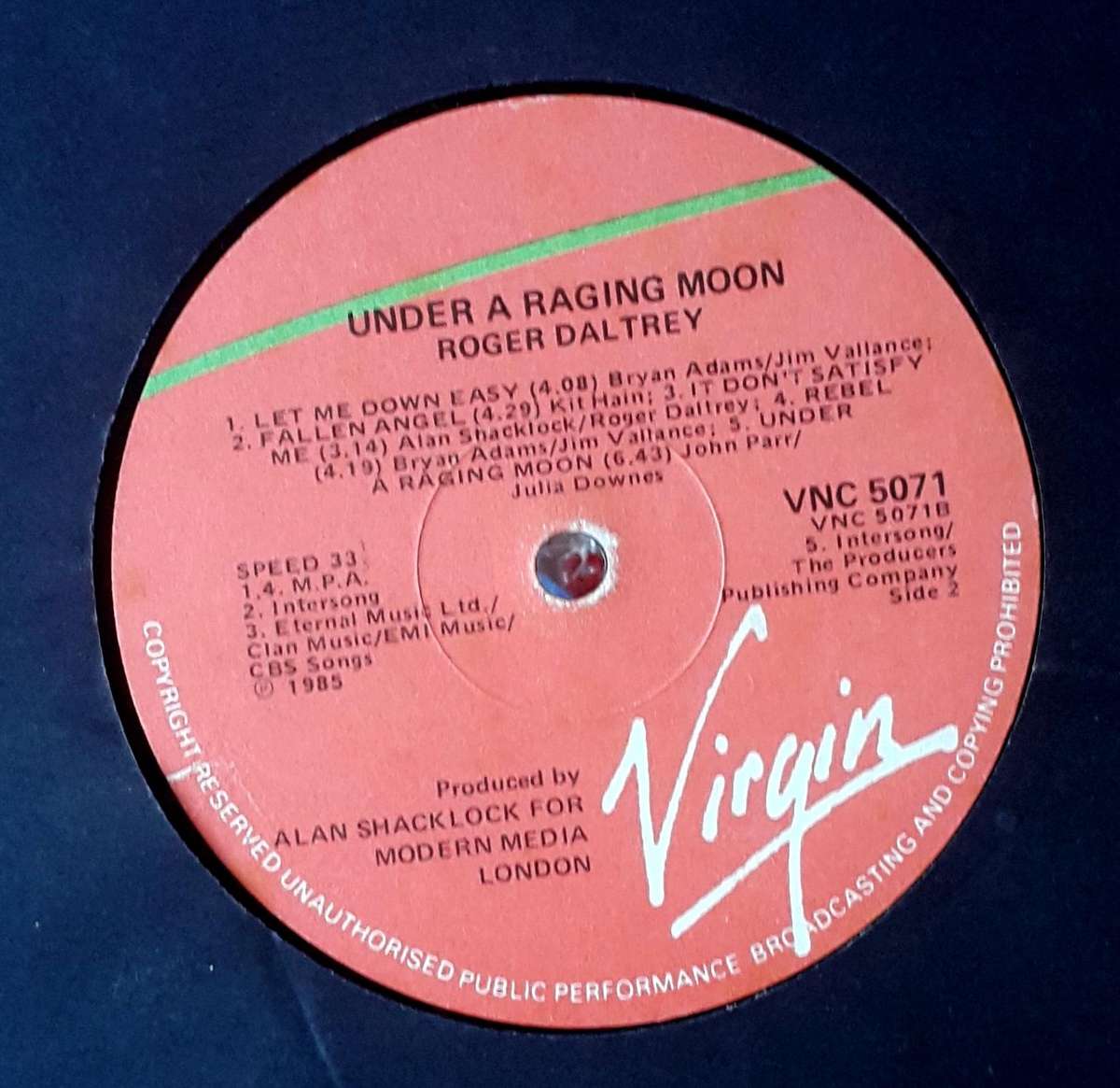 ROGER DALTREY  - UNDER A RAGING MOON Vinyl LP Album South Africa 1985