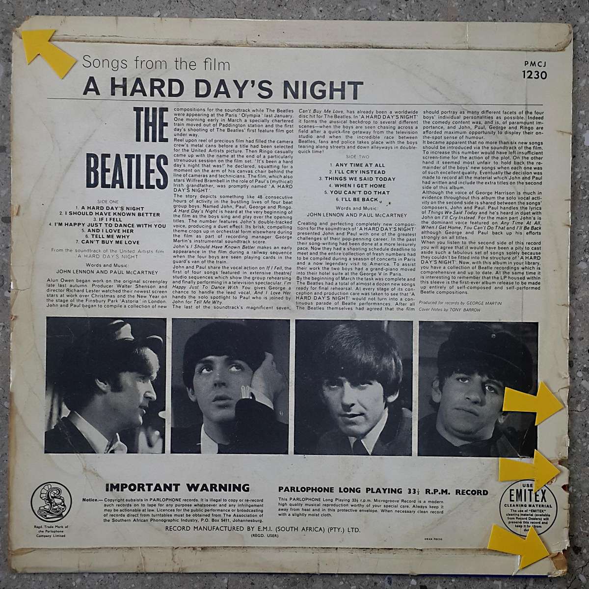 THE BEATLES - A HARD DAY'S NIGHT Vinyl, LP, Album, Mono Country: South Africa Released: 1964