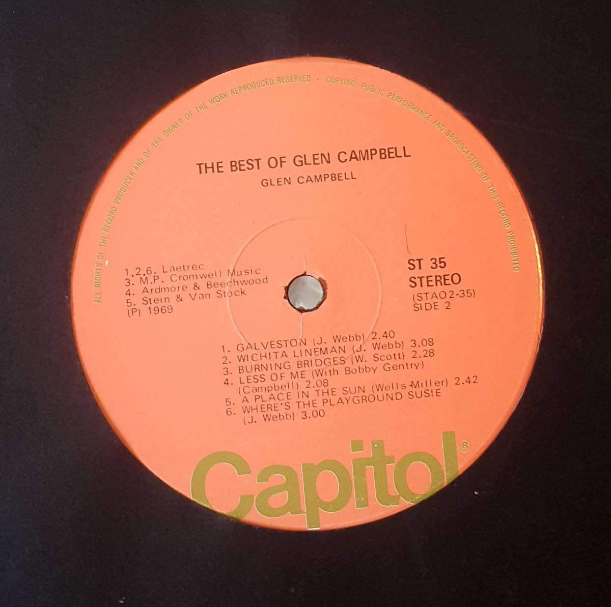 GLEN CAMPBELL -THE BEST OF GLEN CAMPBELL Vinyl, LP, Compilation, Stereo Country: SA 1969
