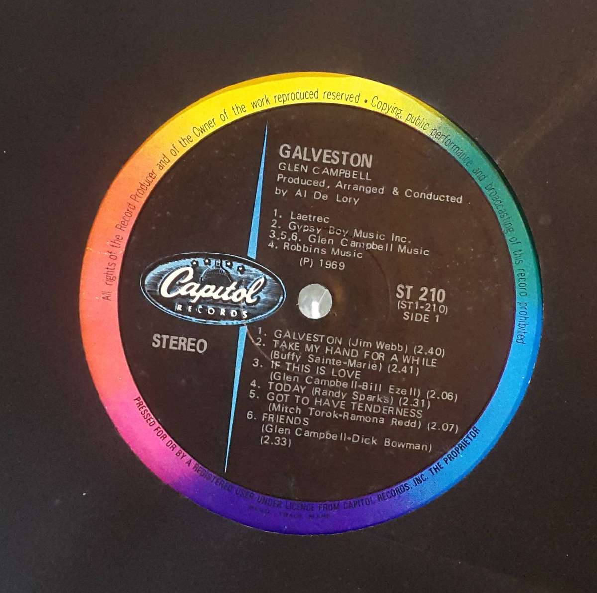 GLEN CAMPBELL - GALVESTON Vinyl, LP, Album, Stereo Country: South Africa Released:  1969