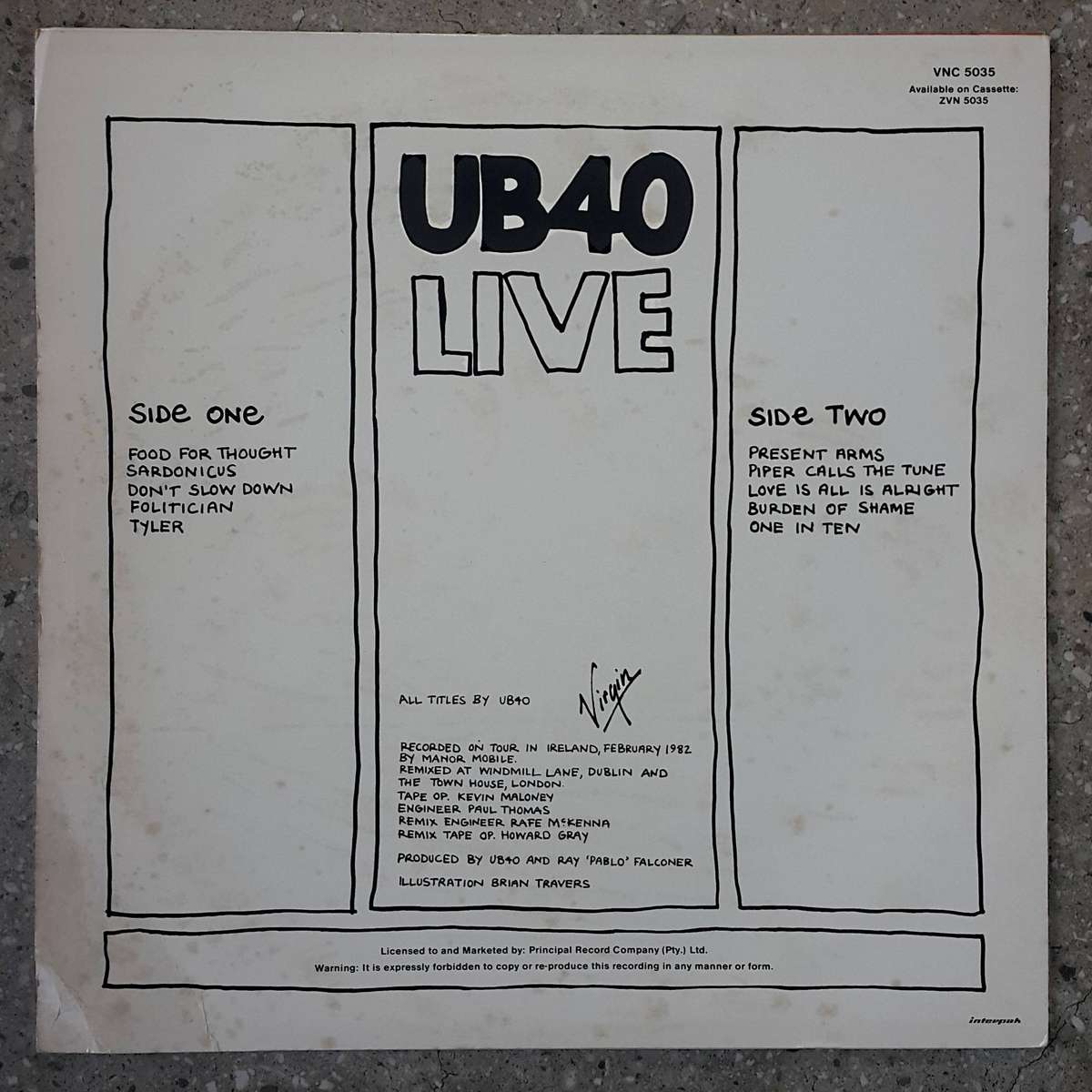 UB40 -LIVE  Vinyl, LP, Album, Yellow Print on Labels Country: South Africa Released: 1983