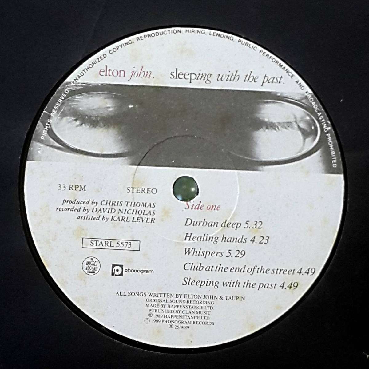 ELTON JOHN - SLEEPING WITH THE PAST Vinyl, LP, Album Country: South Africa Released: 1989