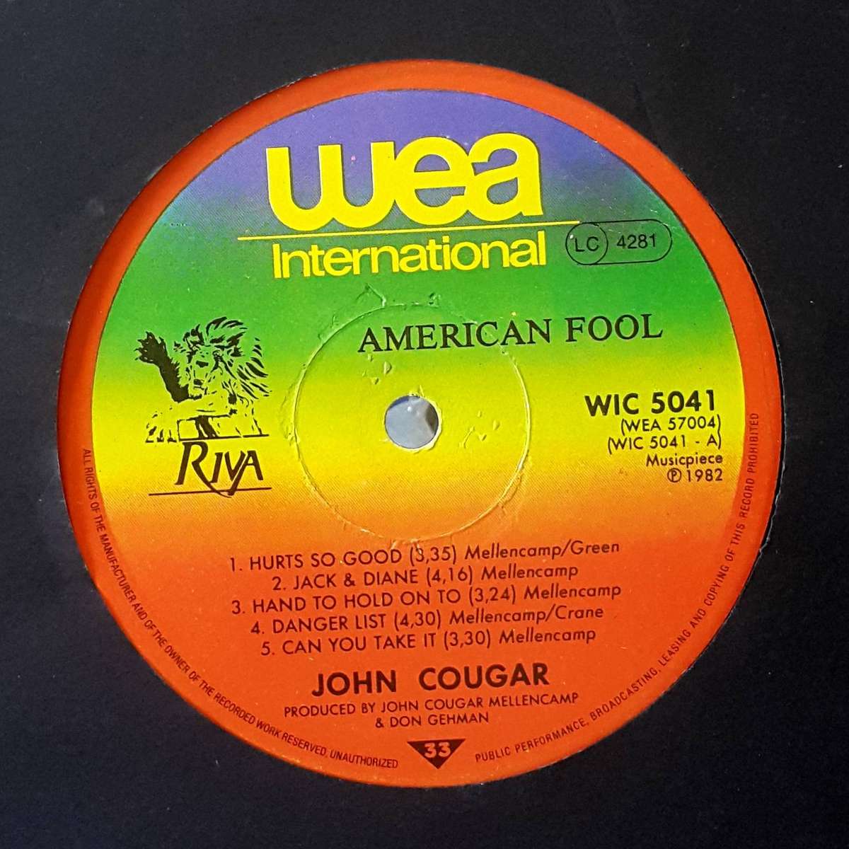 JOHN COUGAR - AMERICAN FOOL Vinyl, LP, Album Country: South Africa Released: 1982