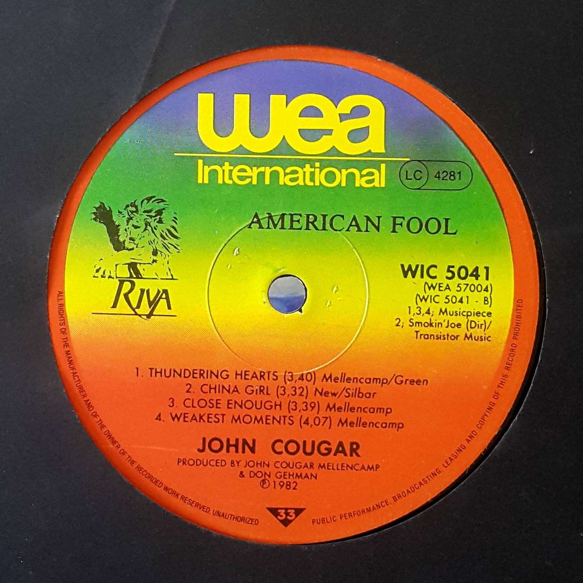 JOHN COUGAR - AMERICAN FOOL Vinyl, LP, Album Country: South Africa Released: 1982