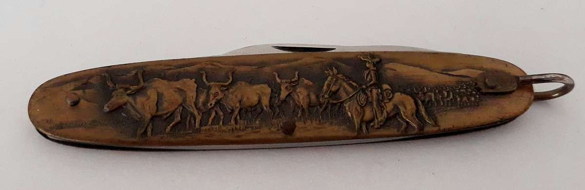Vintage Solingen Germany Long Horn Cattle Ranch Pocket Knife With Sheath