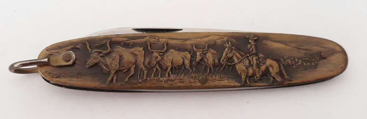Vintage Solingen Germany Long Horn Cattle Ranch Pocket Knife With Sheath