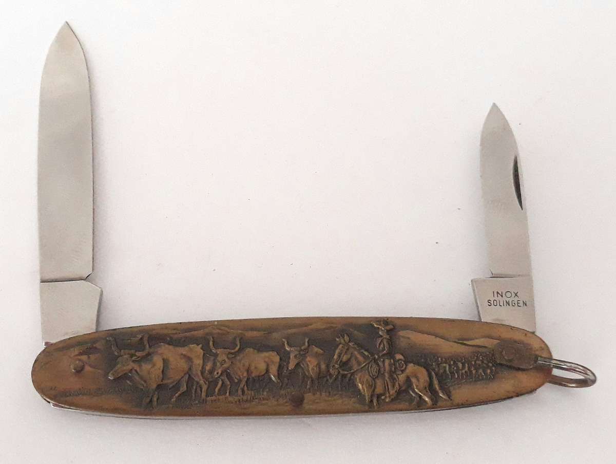 Vintage Solingen Germany Long Horn Cattle Ranch Pocket Knife With Sheath