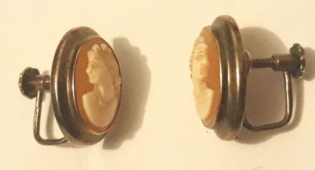Vintage Rolled Gold Cameo Earrings