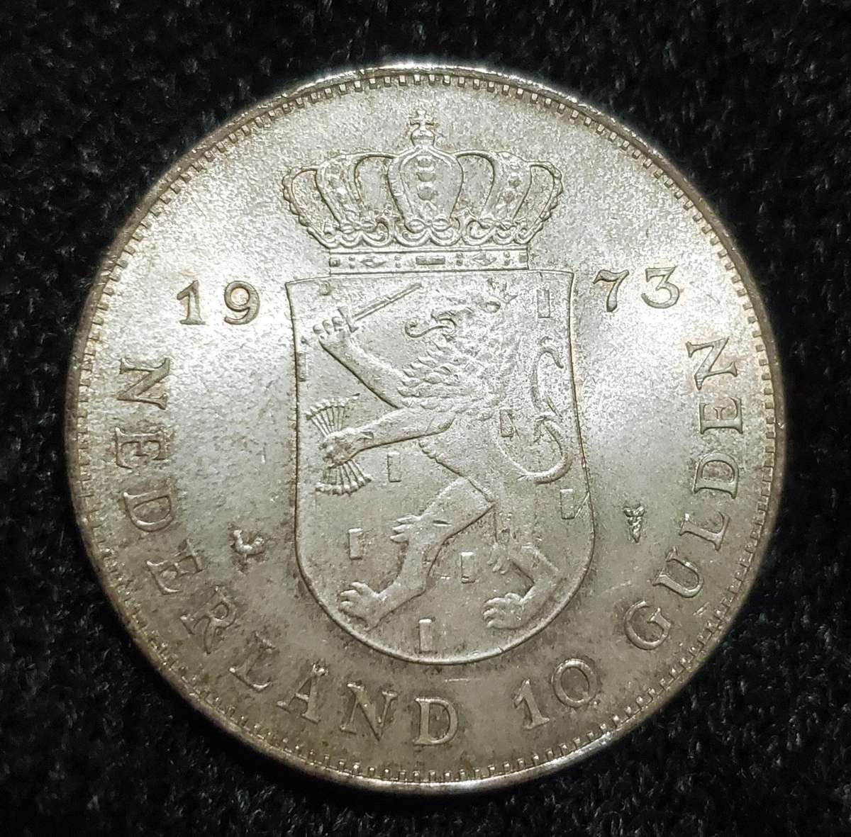 1973 Netherlands 10 Gulden UNC Silver Crown