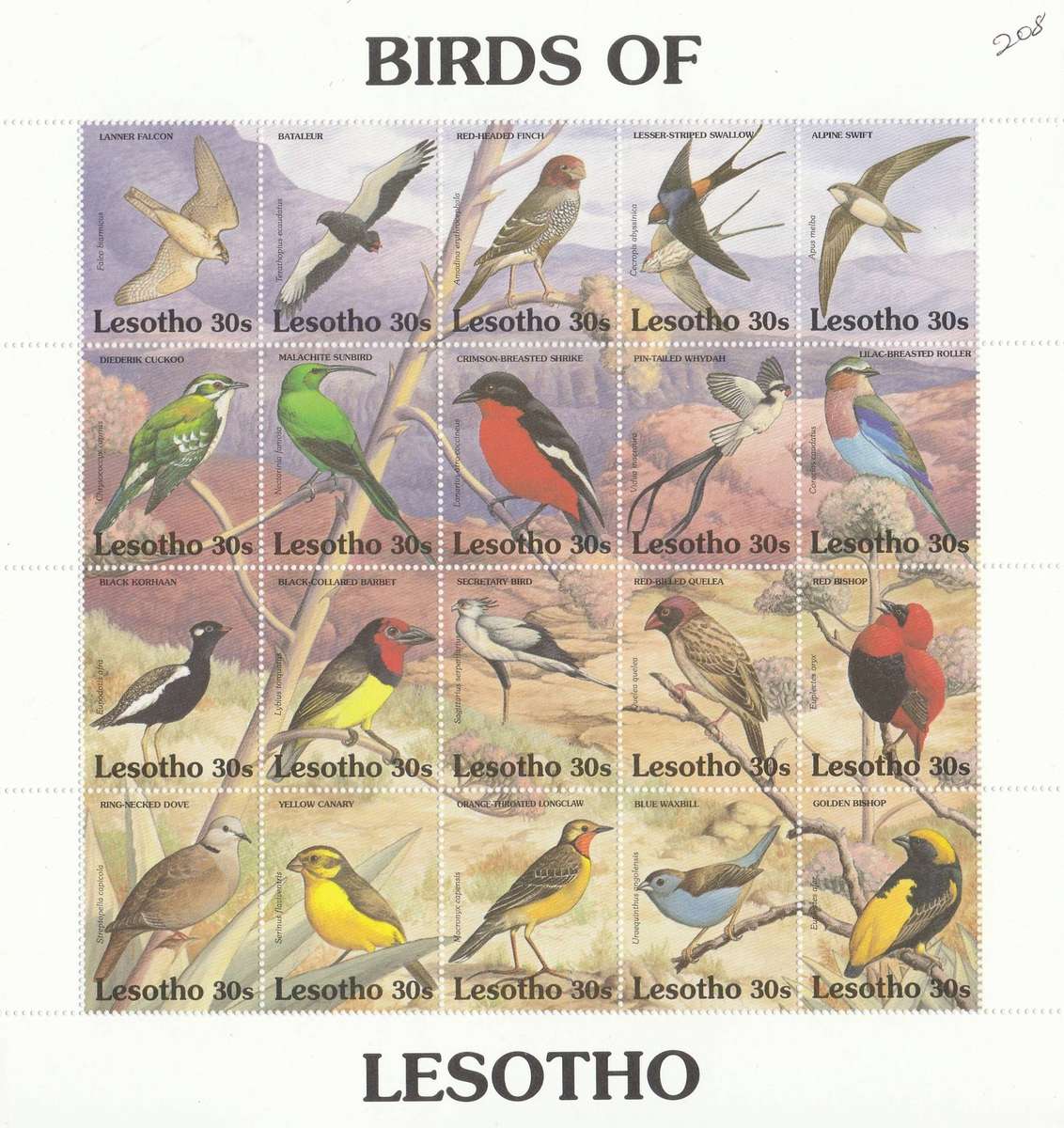 LESOTHO   1982 BIRDS FULL SHEET  UMM   SG1064-1083   NICE SET