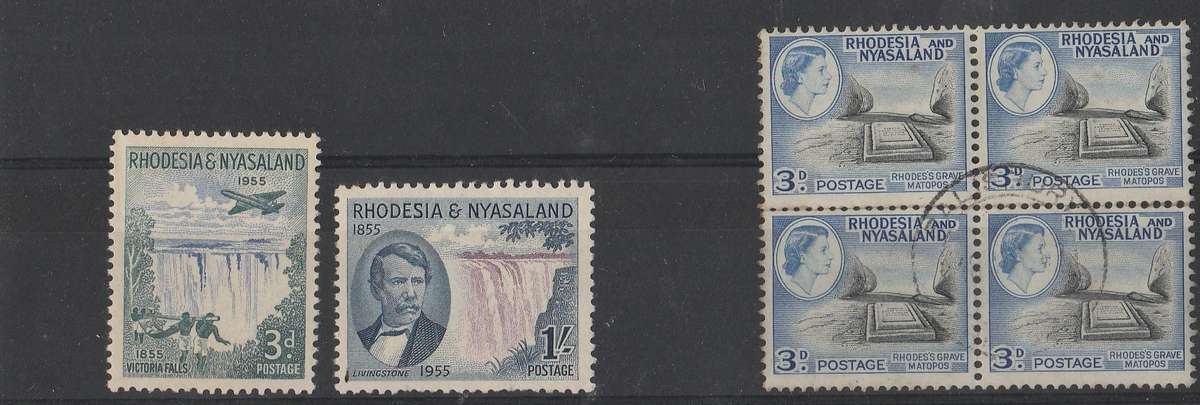RHODESIA & NYASALAND 1955      1 SET PLUS BLOCK OF 4