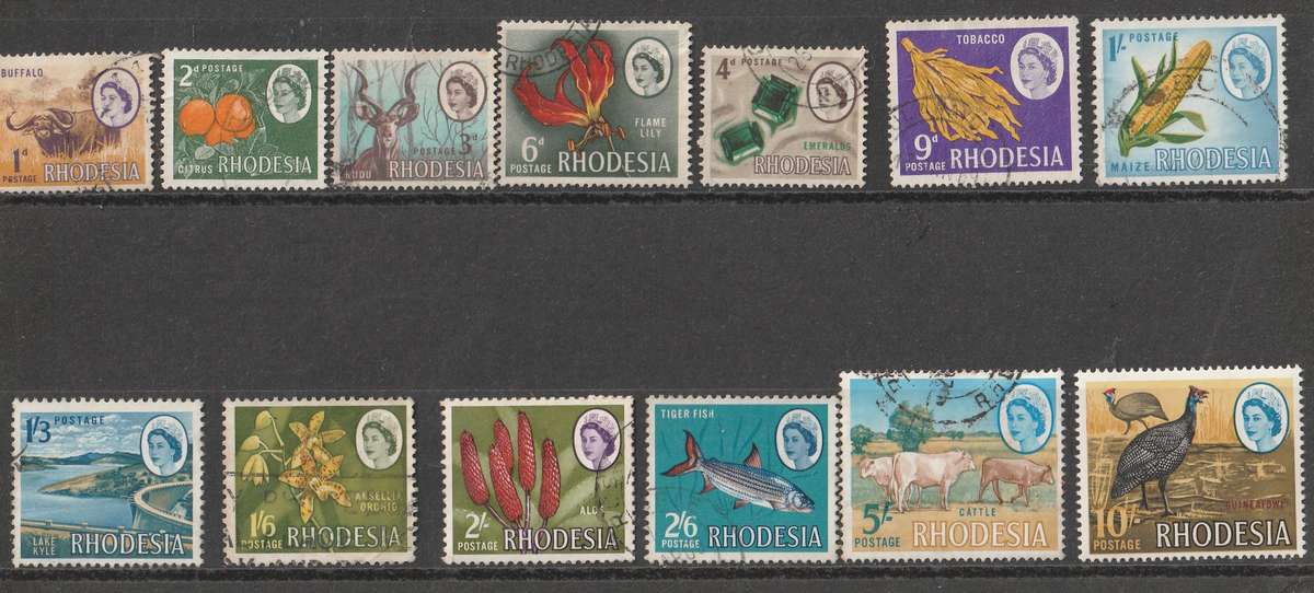 RHODESIA    DIFINITIVE   13 VALUES  UP TO 10/-  1966