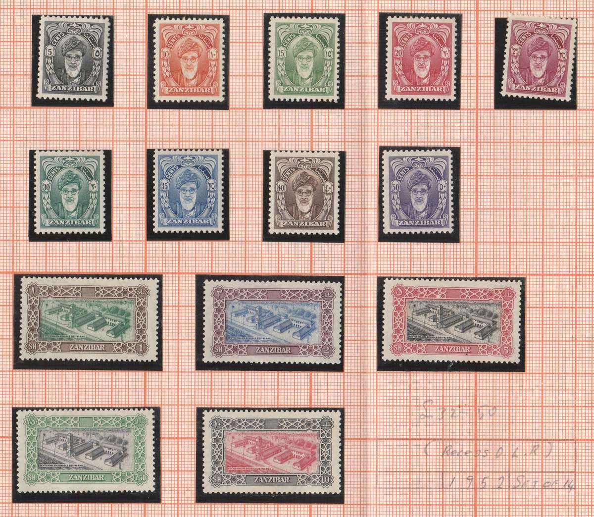 ZANZIBAR/ TANZANIA   1952    MINT  ON PAPER      FULL SET         CV    R1200