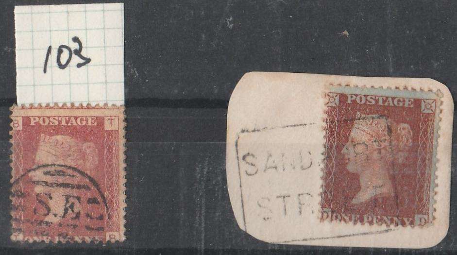 GREAT BRITAIN  PENNY RED  ONE WITH PLATE No.    ON PAPER   NO PLATE No