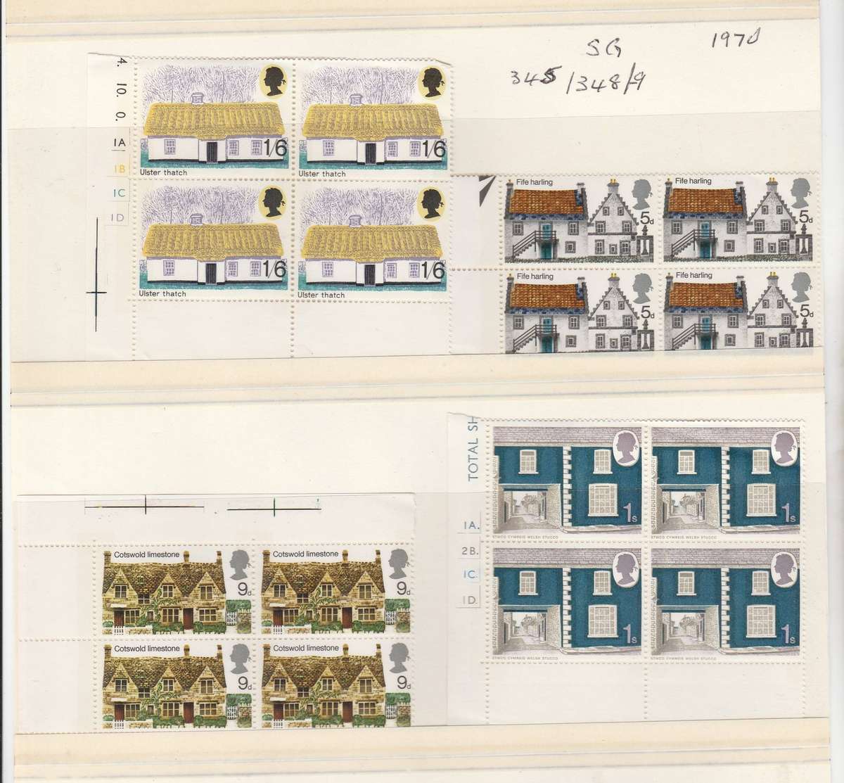 GREAT BRITAIN     PLATE BLOCKS       SG345-348    SG349-353  2 COMPLETE SETS