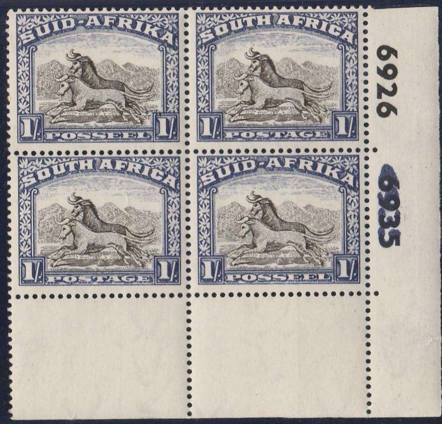 UNION OF SOUTH AFRICA    UMM   1938      CONTROL BLOCK   SMUDGE IN MARGIN  CV R2400