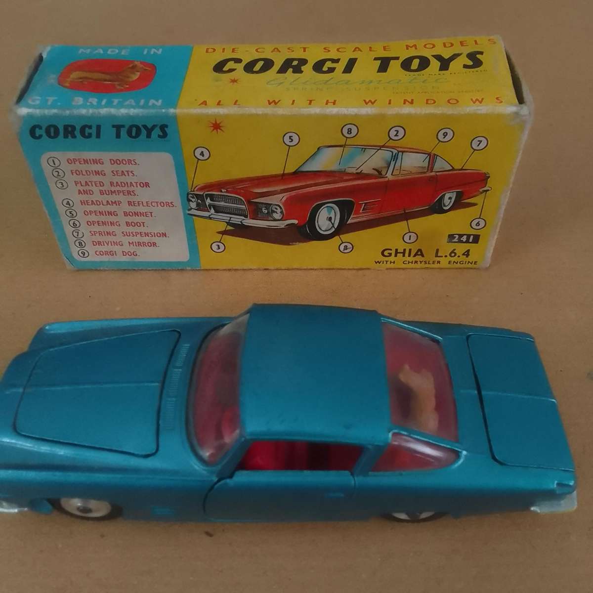 Original Corgi Toys Ghia L6.4 with Chrysler V8 Engine made in GT Britain